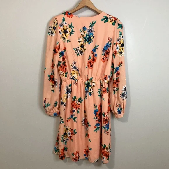Brigitte Bailey Size Large Dress Peach Fuzz Floral Long Sleeve Dress - Picture 7 of 10